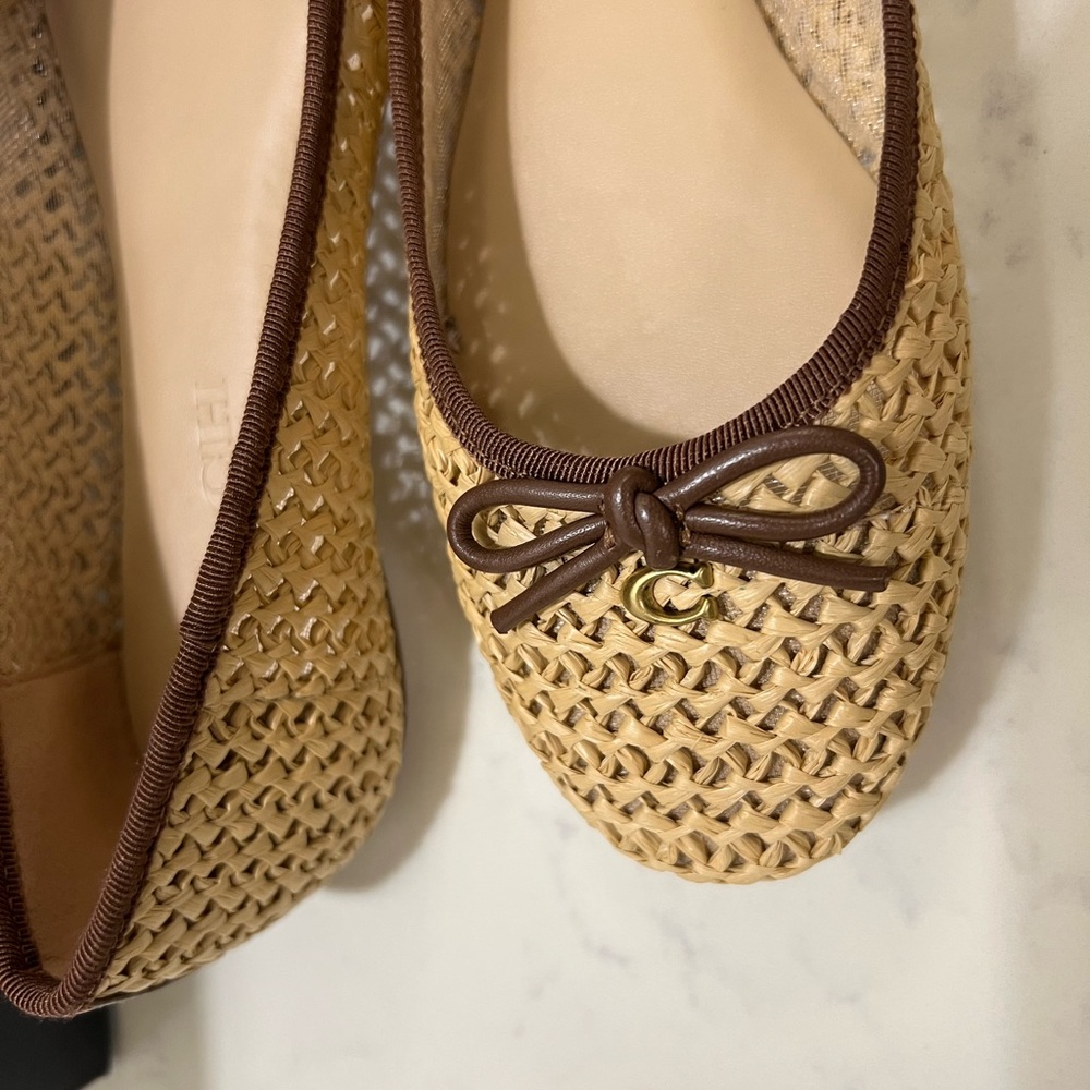 Coach Tan and Brown Flats with Classic Bow Detail - Picture 5 of 10